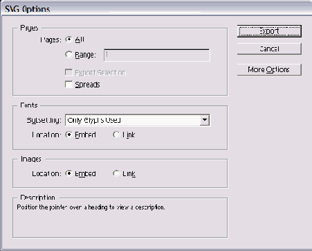Диалоговое окно SVG Options содержит