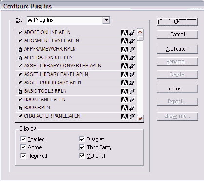 Диалоговое окно Configure Plugins